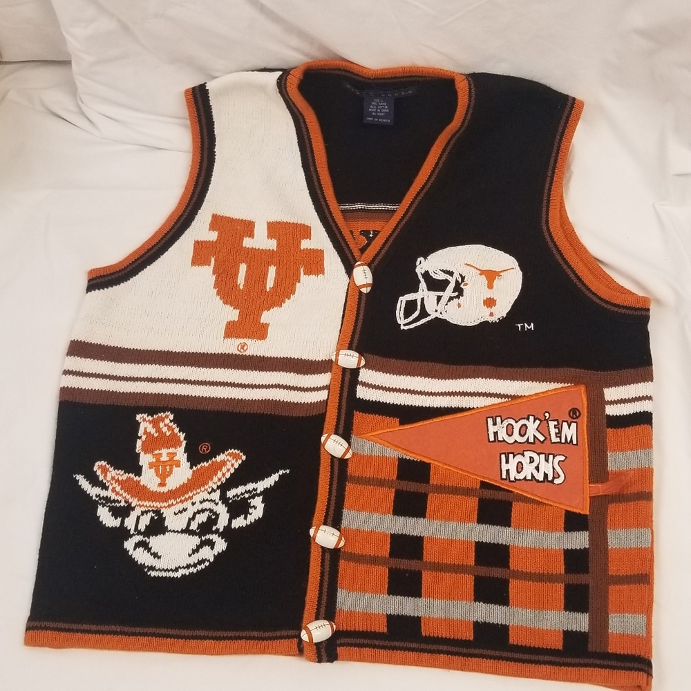 Birch Bros. Size Large University of Texas Knitted Football Sweater Vest Longhor
